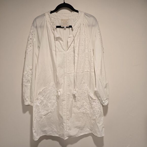 Johnny Was Dress Women Large White Jade Ekaterina Embroidery Pockets Tassel FLAW - Picture 1 of 13